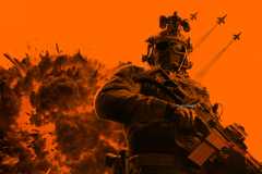 battlefield 6 soldier standing in front of an explosion.