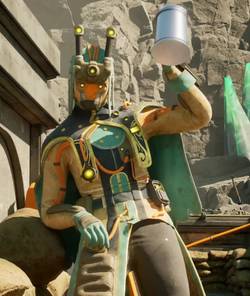 character raising a tankard in the outer worlds 2.