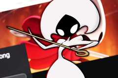 A boss from Hollow Knight: Silksong standing in front of its PlayStation Store listing.